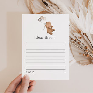 Bear with 3 Brown Balloons Time Capsule Note Card Feiertagskarte
