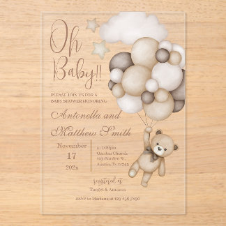 bear with balloons baby shower acryleinladungen