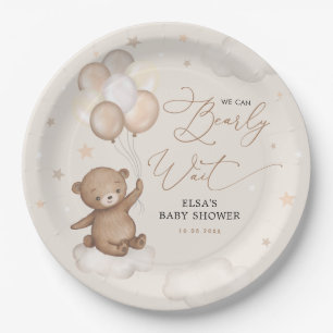 Bear with Balloons Clouds Stars Sky Baby Dusche Pappteller