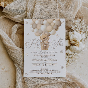 Bear with Balloons & Hearts Gender Reveal Einladung