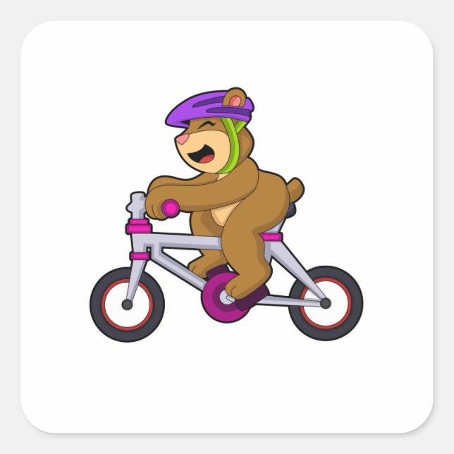 Bear with Bicycle & Helmet Quadratischer Aufkleber (Vorderseite)