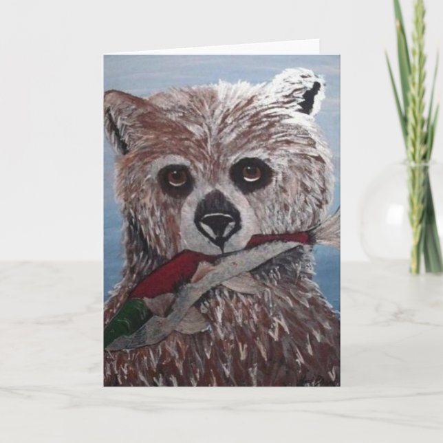 Bear with Fish Note Card Blank Inside Karte (Vorderseite)