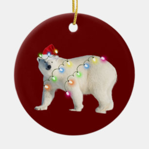 BEAR With Hat Lights Christmas Keramik Ornament