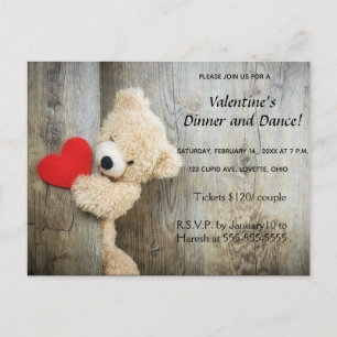 Bear with Heart Valentine's Day Invitation Card Einladungspostkarte