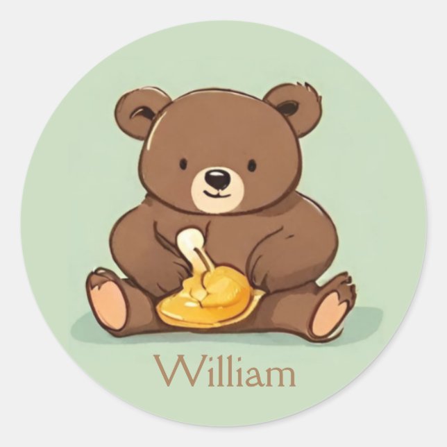 Bear with Honey Jar Sticker Envelope Favor Tag (Vorderseite)