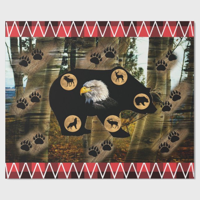 Bear Wolf Eagle Elk Moose Deer Geschenkpapier (Flach)