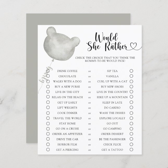 Bear / Wollte sie eher Baby Dusche Spiel (Vorne/Hinten)