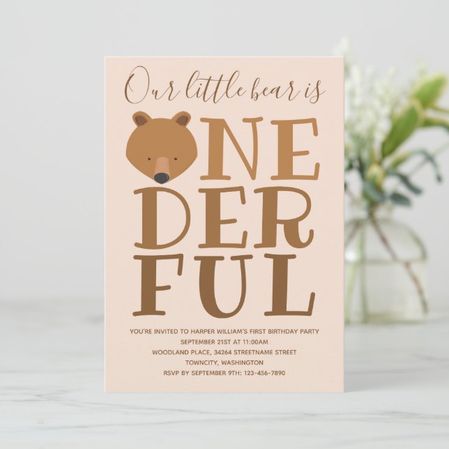 Bear Wonderful Einladung zum 1. Geburtstag (Stehend Vorderseite)