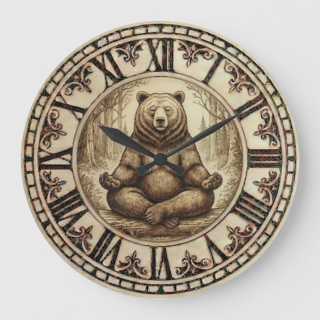 Bear Wooden Wall Clock Große Wanduhr (Vorderseite)