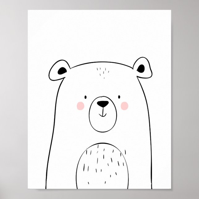 Bear Woodland Animal Kinderzimmer Wall Art Monochr Poster (Vorne)