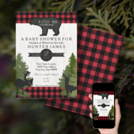 Bear Woodland Forest Buffalo Karo Baby Dusche 12x1 Einladung