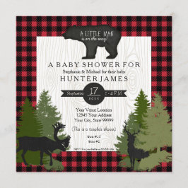 Bear Woodland Forest Lumberjack Kariert Babydusche Einladung