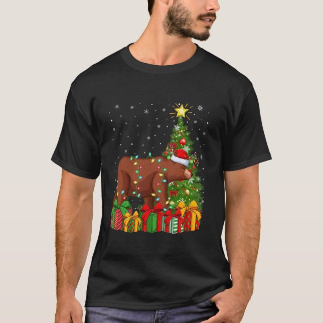 Bear Xmas Tree Lighting Weihnachtsmannmütze Grizzl T-Shirt (Vorderseite)