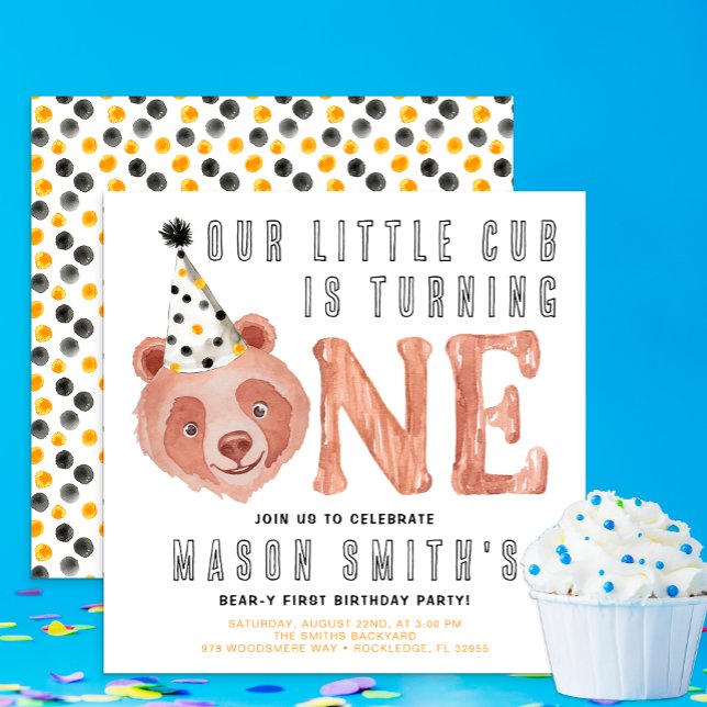 Bear-y-Niedliche "Party Animal" Einladung zum 1. G (One Beary Cute Birthday Invite)