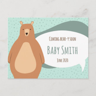 Bear-y Soon Baby Announcement Postcard Ankündigungspostkarte