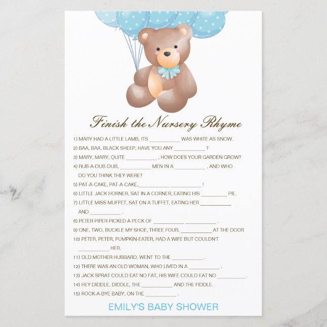 Bearbeitbar Beenden Sie das Kinderzimmer-Rhyme mit (Vorderseite)