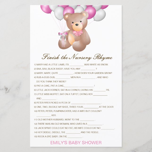 Bearbeitbar Beenden Sie das Kinderzimmer-Rhyme mit (Vorderseite)