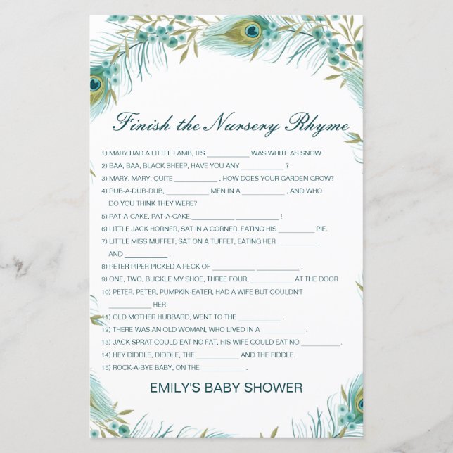 Bearbeitbar Beenden Sie das Kinderzimmer-Rhyme mit (Vorderseite)