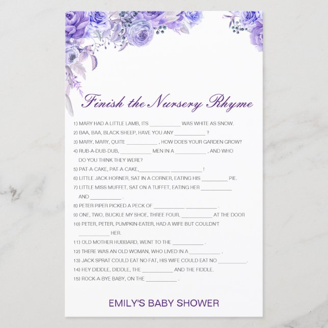 Bearbeitbar Beenden Sie das Kinderzimmer-Rhyme mit (Vorderseite)