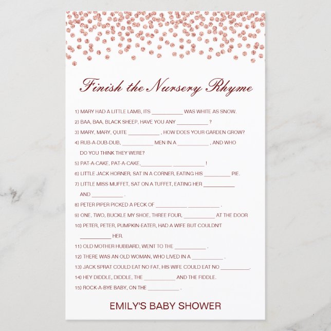 Bearbeitbar Beenden Sie das Kinderzimmer-Rhyme mit (Vorderseite)