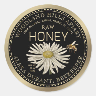 Bearbeitbar Honey Jar Bee Wildblume Label Black Go Runder Aufkleber