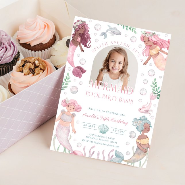 Bearbeitbar Mermaid Pool Party Einladung. Splish S Einladung (Editable Mermaid Pool Party Invite. Splish Splash Invitation
)