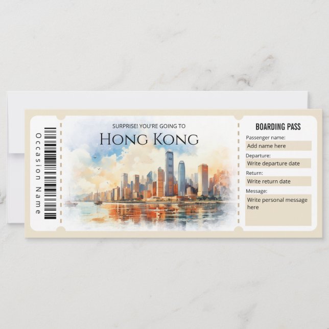 Bearbeitbar mit Hongkong Flugzeug Boarding Pass Ti Einladung (Vorderseite)
