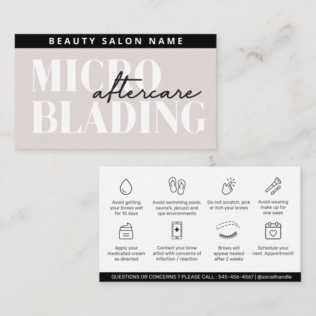 Bearbeitbar PMU Brow Eyebrows Microblading Afterca Visitenkarte (Vorne/Hinten)