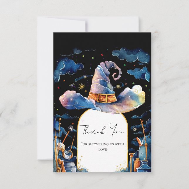 Bearbeitbar Simple Wizard Hat Baby Showdusche Dankeskarte (Vorderseite)