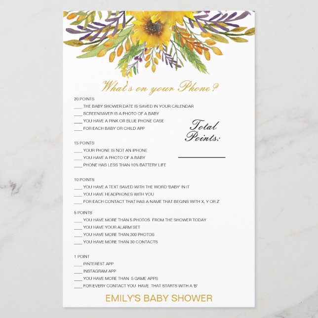 Bearbeitbar Was ist auf Ihrem Handy Baby Shower Ga (Vorderseite)