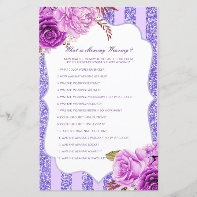 Bearbeitbar Was Mommy mit Baby Shower Game trägt (Vorderseite)