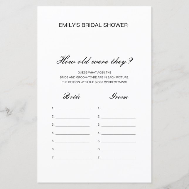 Bearbeitbar Wie alt waren sie? Brautparty Game (Vorderseite)