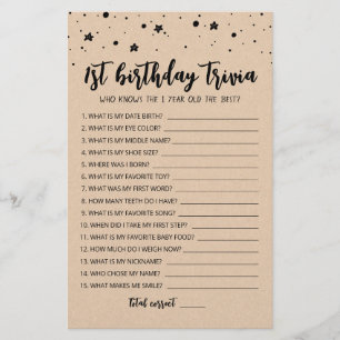 Bearbeitbare 1. Geburtstag-Quiz Geburtstagsfeier-S