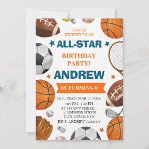 Bearbeitbare All-Star-Sport-Geburtstagseinladung Einladung