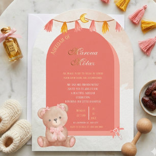 Bearbeitbare Aqiqah für Baby Mädchen   Pinkes Boge Einladung