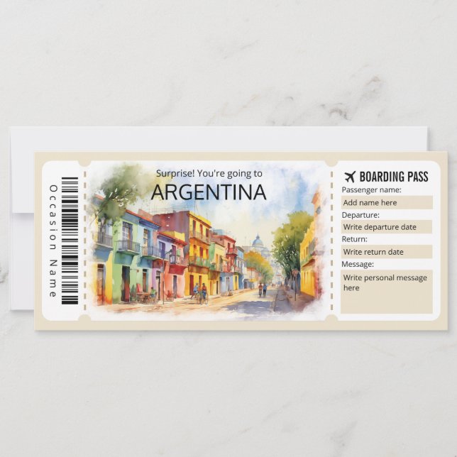 Bearbeitbare argentinische Flugzeug Ticket, Argent Einladung (Vorderseite)