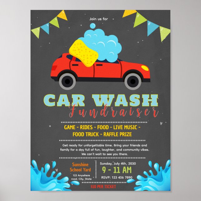 Bearbeitbare Autowaschanlage-Fundraiser-Flugblatt Poster (Vorne)
