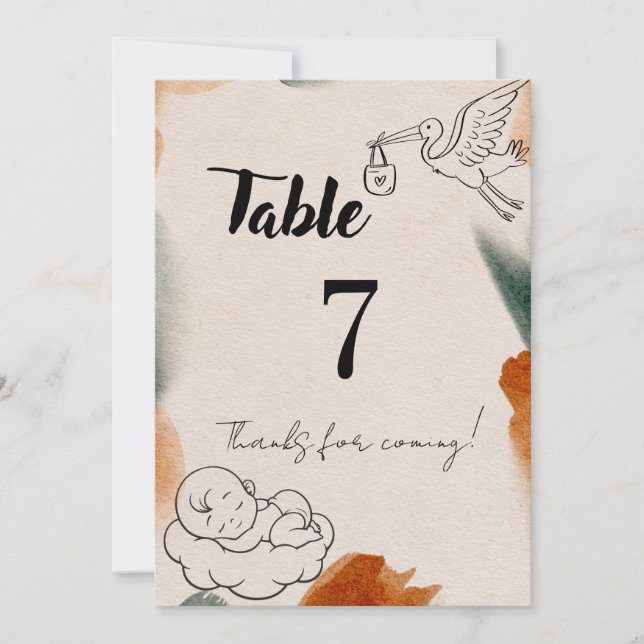 Bearbeitbare Babyshower-Tischnummern | Minimalisti Einladung (Vorderseite)