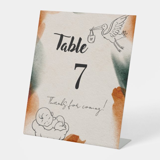 Bearbeitbare Babyshower-Tischnummern | Minimalisti Sockelschild (Vorderseite)