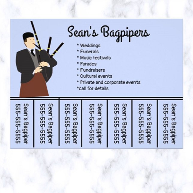 Bearbeitbare Bagpipers Telefonnummer Flyer (What a great way to advertise your bagpipes business!)