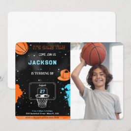 Bearbeitbare Basketball Geburtstags-Foto Einladung