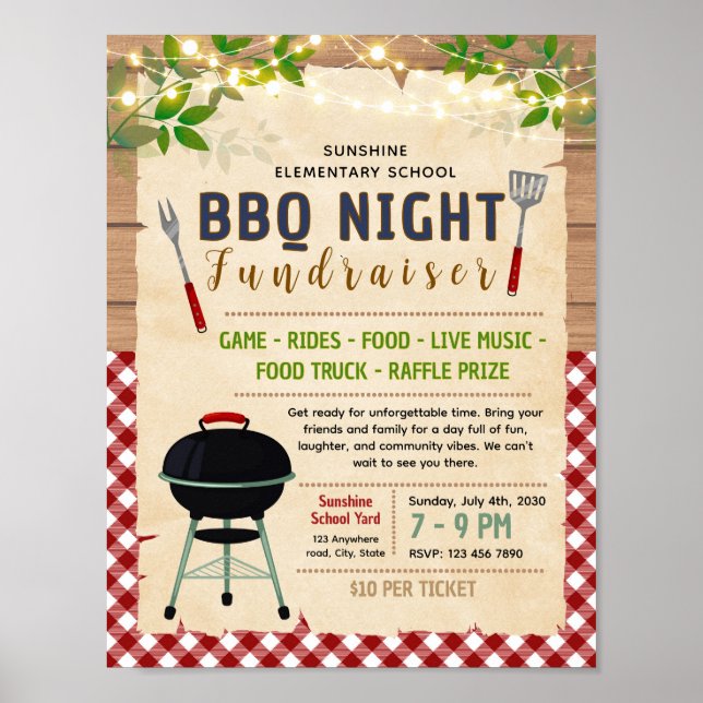 Bearbeitbare BBQ-Spendenflyer Poster (Vorne)