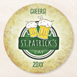 Bearbeitbare Bierkrüge St. Patricks Tag Runder Pappuntersetzer
