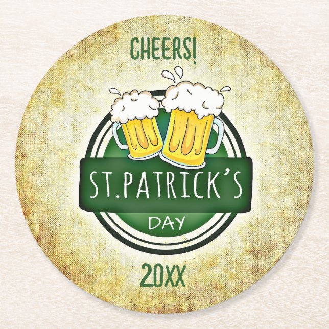 Bearbeitbare Bierkrüge St. Patricks Tag Runder Pappuntersetzer (Vorderseite)