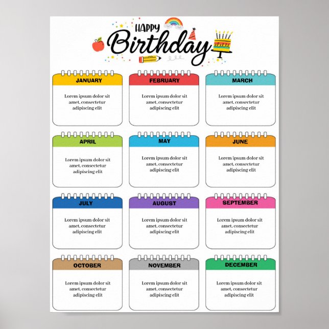 Bearbeitbare Birthday Tracker-Vorlage Poster (Vorne)