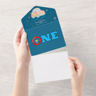 Bearbeitbare blaue Renn-Jungen-Einladung zum 1. Ge All In One Einladung