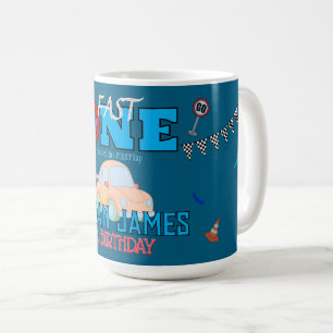 Bearbeitbare blaue Renn-Jungen-Geburtstagseinladun Kaffeetasse