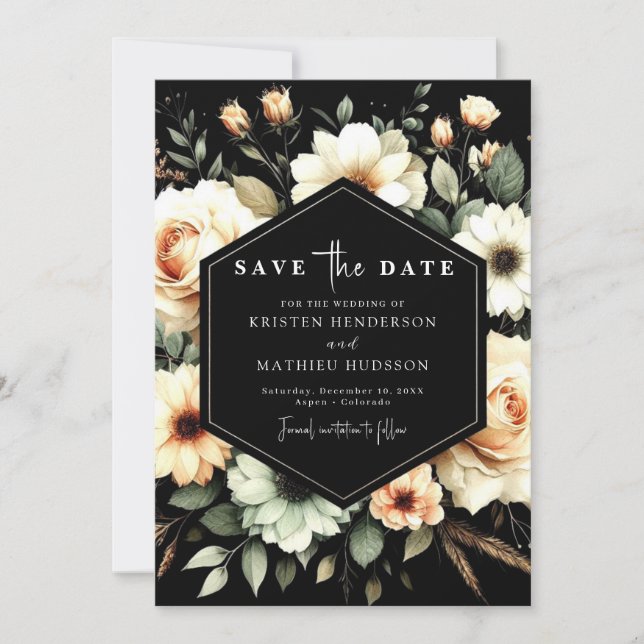 Bearbeitbare Blume Peach Wedding Save The Date (Vorderseite)