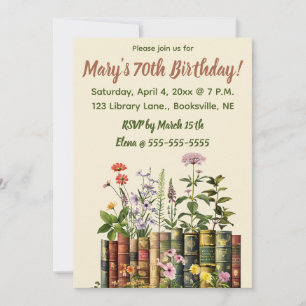 Bearbeitbare Blumen und Bücher Geburtstag Einladung