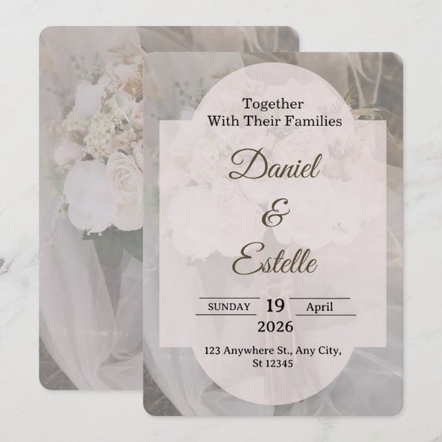 Bearbeitbare Boho neutrale Hochzeitseinladungsvorl Einladung (Vorne/Hinten)